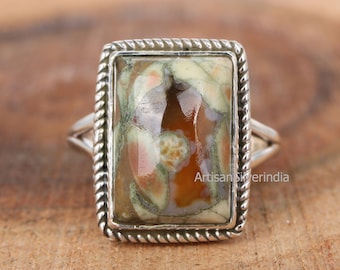 Rain Forest Jasper Ring: 925 Sterling Silver Gemstone Ring