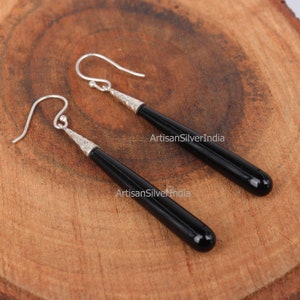 Black Onyx Earrings, 925 Silver Earrings, Long Drop Earrings, Gift for Her, Women Earrings, Everyday Earrings, Dangle Earrings, Wedding Gift