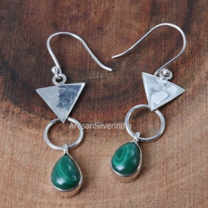 Natural Malachite Silver Earrings, Gemstone Earrings, 925 Sterling Silver Earring, Dangle Drop Earrings, Women Jewelry, Malachite Jewelry.