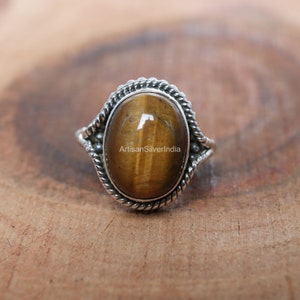 Natural Tiger Eye Ring, Tiger Eye Jewelry, 925 Solid Silver Ring, Oval Statement Ring, Handmade Ring, Ring For Women, Anniversary Gifts.