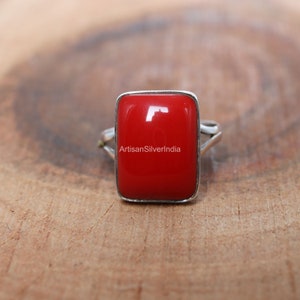 Red Coral Ring, 925 Silver Ring, Handmade Jewelry, Coral Gemstone Ring, Anxiety Ring, Gift For Her, Birthstone Ring, Engagement Gifts.