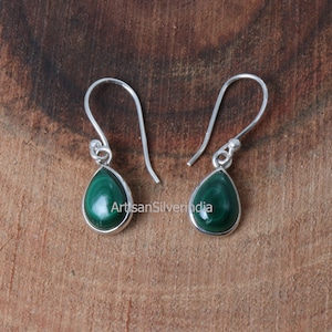 Natural Malachite Silver Earrings, 925 Silver Earring, Gemstone Earring, Dangle Drop Earring, Anniversary Gift, Bridesmaid Gift.