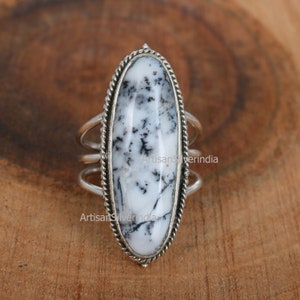 Oval Dendrite Agate Ring: 925 Sterling Silver Gemstone Ring