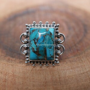 Blue Copper Turquoise Ring, Statement Ring, Handmade Ring, 925 Sterling Silver Ring, Turquoise Men Ring, Unisex Jewelry, Gifts For Women.