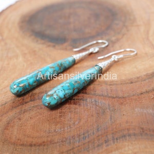 Boucles d'oreilles bleu cuivre turquoise, boucle d'oreille en argent 925, pendants d'oreilles, bijoux turquoise, boucle d'oreille pour femme, bijoux pour elle, cadeau de demoiselle d'honneur