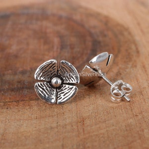 Pendientes de botón de plata de ley 925, sencillos, para diario, con cierre de presión, con forma de flor, delicados, para ella, regalo para novia.