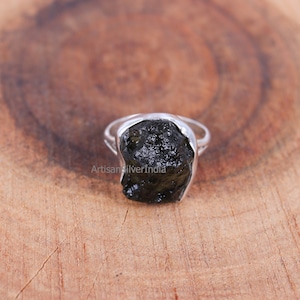 Raw Moldavite Ring, 925 Sterling Silver Gemstone, Republic Czech