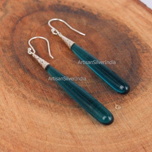 Teal Quartz Earrings, 925 Sterling Silver Earrings, Long Drop Earrings, Quartz Earring, Gemstone Jewelry, Dangle Earrings For Her.