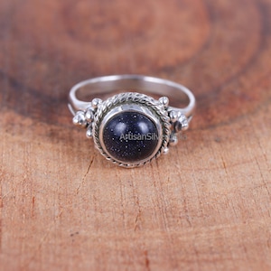 Blue Goldstone Ring, Statement Ring, 925 Silver Ring, Handmade Ring, Promise Ring, Gift for Her, Christmas Gift, Handmade Jewelry.