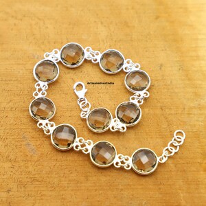 Natural Smoky Quartz Bracelet, 925 Silver Bracelet, Friendship Bracelet, Gift for Her, Adjustable Bracelet, Jewelry for Her, Engagement Gift