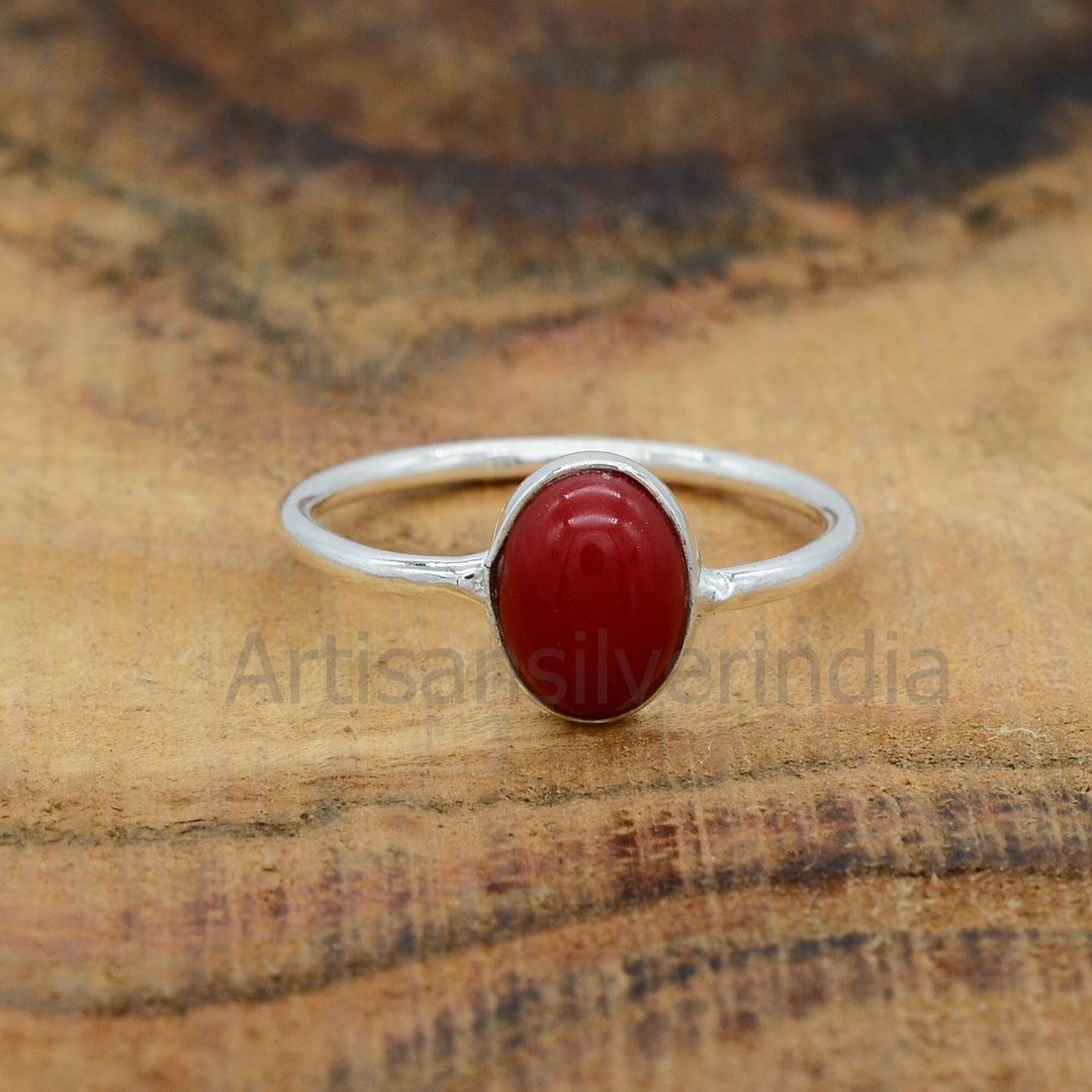 Natural Red Coral Ring: Oval Gemstone, 925 Sterling Silver - Etsy