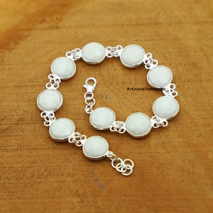 White Agate 925 Sterling Silver Bracelet - April Birthstone