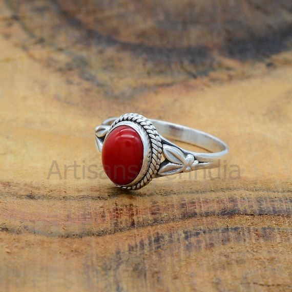 Handmade 925 Sterling Silver Red Coral Ring: Artisan Jewelry - Etsy