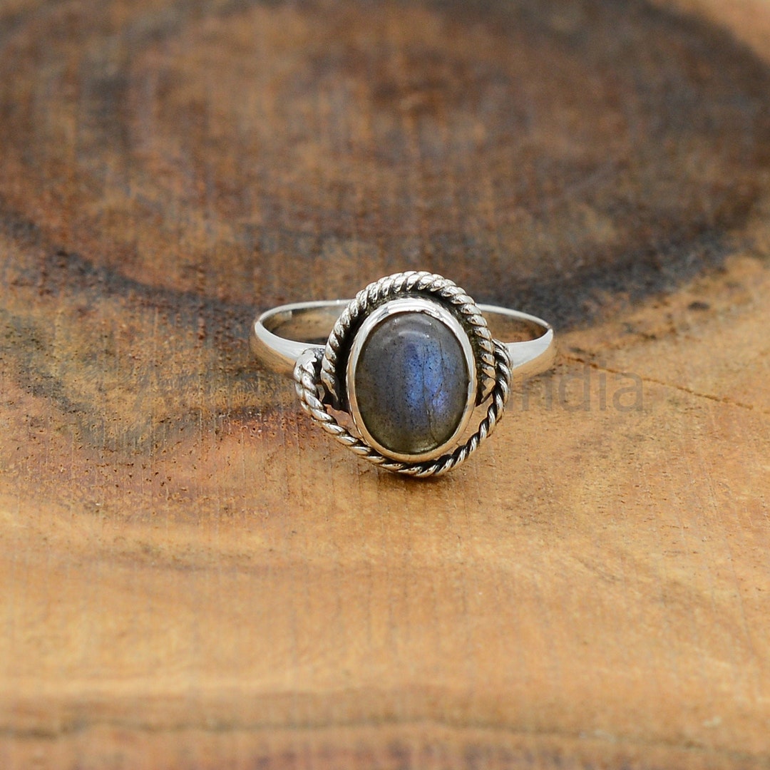 Natural Labradorite Ring Blue Fire Stone Ring Gemstone Ring Etsy