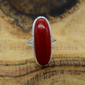 Rote Koralle Ring, antiker Ring, 925 Silber Ring, Boho Ring, Statement Ring, Koralle Ring, Geschenk für sie, Hochzeitsring, Verlobungsgeschenke.