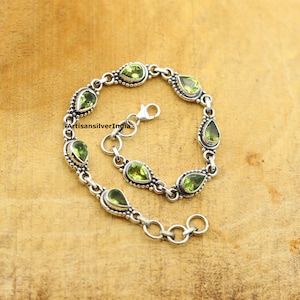 Peridot Bracelet, 925 Sterling Silver Bracelet, Gemstone Bracelet, Natural Peridot Silver Bracelet, August Birthstone, Graduation Gifts.