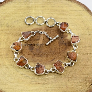 Raw Fire Opal Bracelet: Handmade 925 Sterling Silver Toggle Bracelet