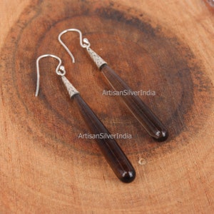Boucles d'oreilles en quartz fumé, boucles d'oreilles en argent 925, longue boucle d'oreille, boucle d'oreille pour femme, boucles d'oreilles délicates, boucle d'oreille pendante, bijoux bohème pour elle.