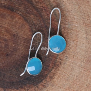 Aqua Chalcedony Earrings, Chalcedony 925 Sterling Silver Earrings, Dainty Drop Earrings, Light Blue Earrings, March Birthstone Gift For Her.