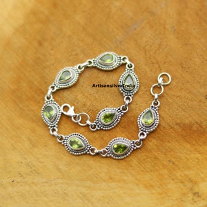 Peridot Bracelet, 925 Sterling Silver Bracelet, Gemstone Bracelet, Natural Peridot Silver Bracelet, August Birthstone, Graduation Gifts.