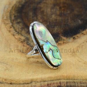 Abalone Shell Ring, Handmade Ring, Boehmian Ring, Shell Gemstone Ring, Abalone Ring, Gift for Her, Anniversary Gift, Artisan Ring.