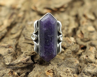Lepidolith Edelstein Ring: Handgemachter Statement Schmuck aus 925 Sterlingsilber