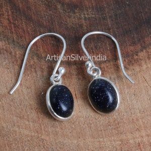Oorbellen van blauwe goudsteen, sieraden voor vrouwen, 925 sterlingzilveren oorbel, goudsteensieraden, zandsteenoorbel, hangoorbellen.