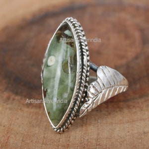 Rain Forest Jasper Ring, Gemstone Ring, Silver Ring, Jasper Ring, Antique Ring, Gift For Her, Leaf Ring, Women Ring, Anniversary Gift.