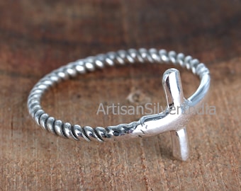 Sterling Silver Cross Ring: Minimalist Stacking Band