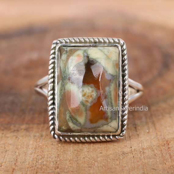 Rain Forest Jasper Ring: 925 Sterling Silver Gemstone Ring