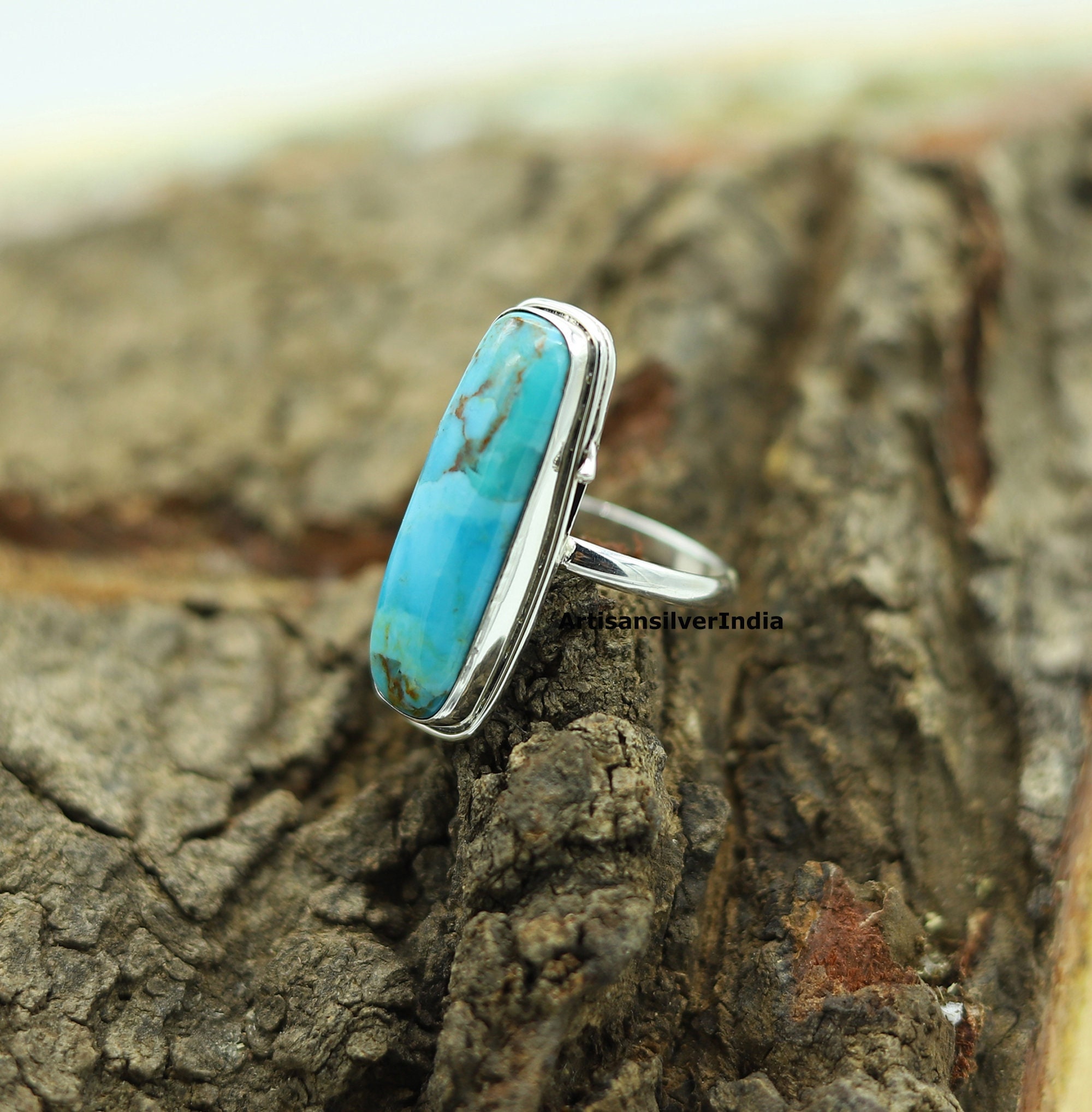 Native American Turquoise Boho Ring, Blue Turquoise Ring, Bohemian Ring, 925 Sterling Silver Jewelry, Gemstone Ring, Navajo Tribe Ring.