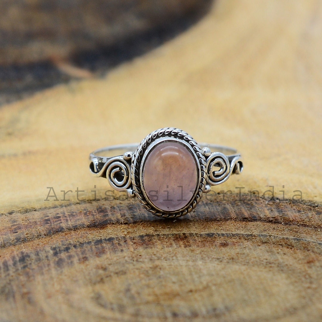 Anillo De Plata De Ley Con Cuarzo Rosa Hecho A Mano - Joyería Elegante Para Mujer - México