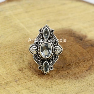 Aquamarijnring, grote boho-aquamarijnring, damessieraden, beloftering, cadeau voor haar, 925 massief zilveren ring, boho-ring, kerstcadeau.
