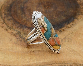 Oyster Copper Turquoise Ring, Gemstone Ring, Women Ring, Spiny Turquoise Ring, 925 Silver Ring, Oyster Turquoise Ring, Wedding Jewelry.
