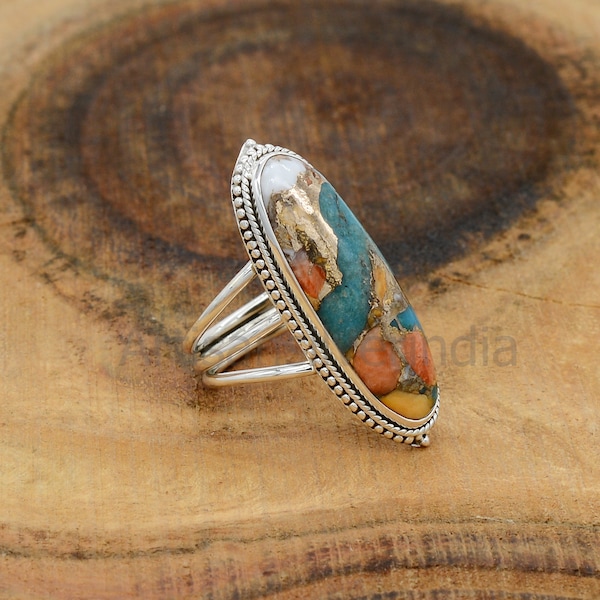 Oyster Copper Turquoise Ring, Gemstone Ring, Women Ring, Spiny Turquoise Ring, 925 Silver Ring, Oyster Turquoise Ring, Wedding Jewelry.