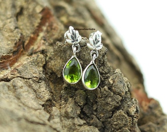 Natural Peridot 925 Sterling Silver Dangle Earrings