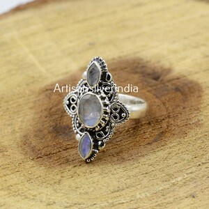 Natural Rainbow Moonstone Ring, June Birthstone Silver Ring, 925 Silver Ring, Bohemian Ring, Wedding Anniversary Ring, Moonstone Jewelry.