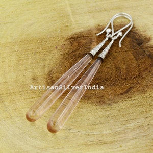 Boucles d'oreilles en morganite, Boucles d'oreilles en argent sterling 925, Boucles d'oreilles longues, Boucles d'oreilles pendantes, Boucles d'oreilles en morganite pour elle, Cadeau de demoiselle d'honneur