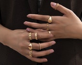 9pcs Boho Gold Ring Set, Indie Rings, Chunky Gold Ring, Chain Ring, Star Ring,Stacking Ring Set, Bohemian Dainty Gold Filled Ring Set