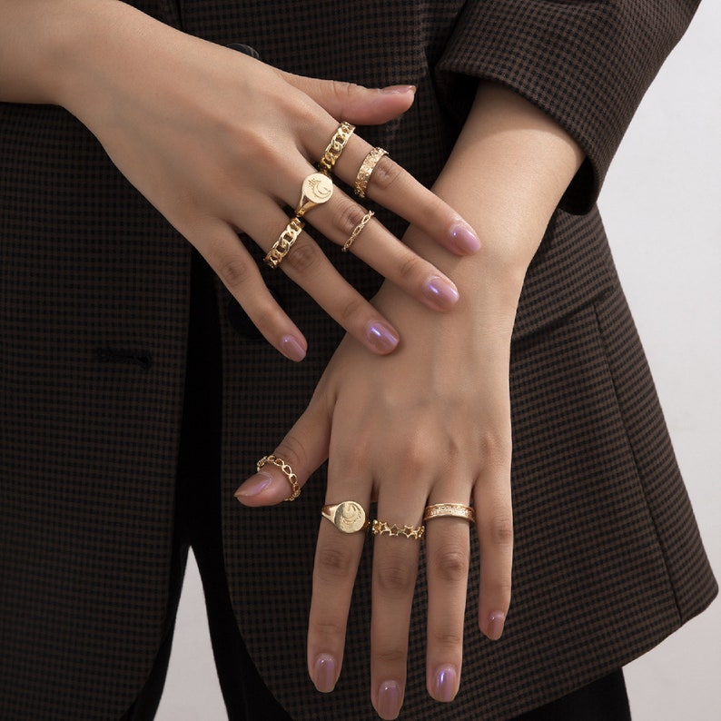 9pcs Boho Gold Ring Set Indie Rings Chunky Gold Ring Chain Etsy