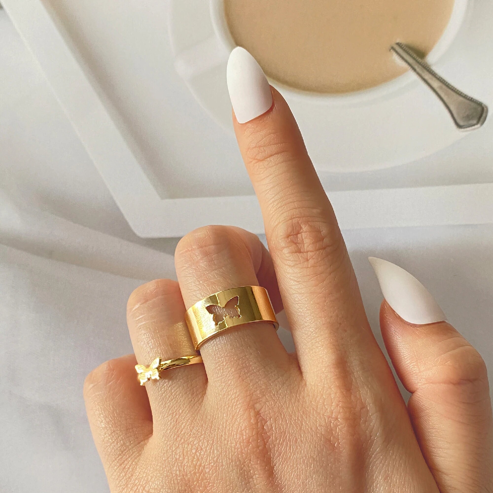 Butterfly Couple Ring Set Matching Butterfly Adjustable Ring Etsy New