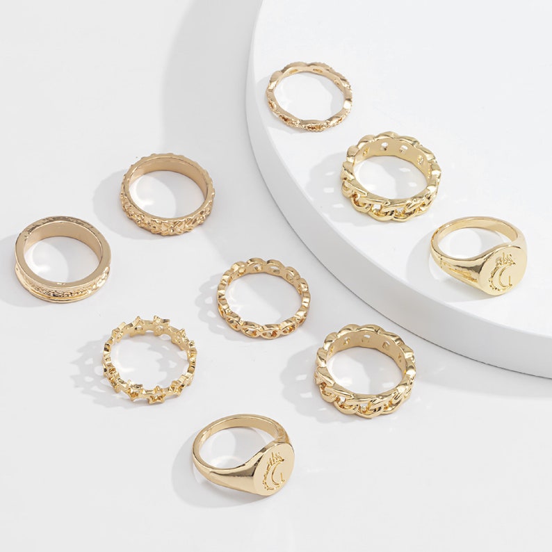 9pcs Boho Gold Ring Set Indie Rings Chunky Gold Ring Chain Etsy