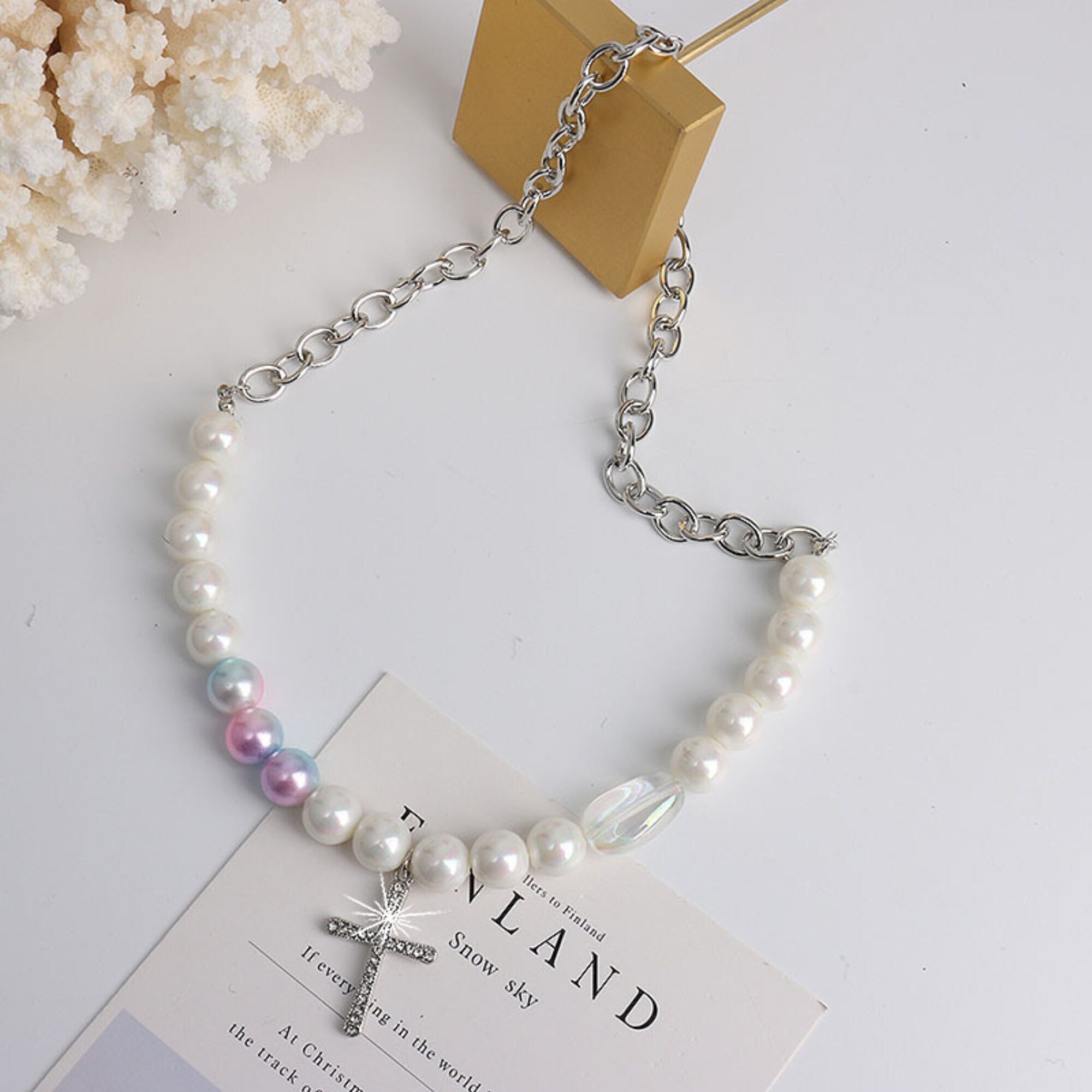 Cross Pearl Necklace Cross Choker 