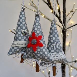 Handmade Fabric Christmas Tree Decorations - 3 Sets