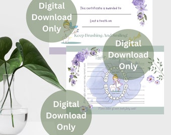 Digital download only A4 Tooth fairy girl chart and certificate