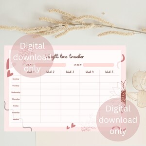 DIGITAL download weight loss tracker 12 pages