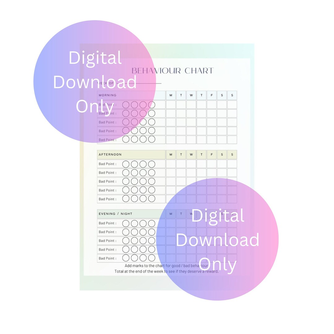 Behaviour Chart Digital Download Only - Etsy