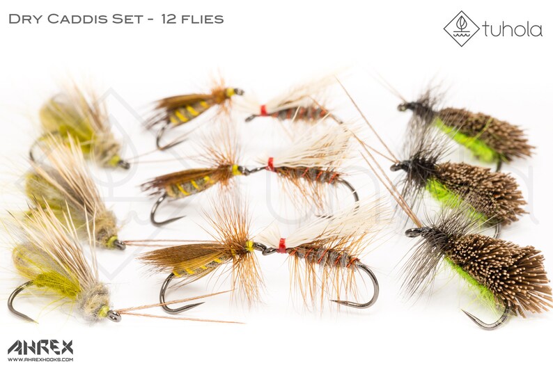 Dry Caddis Fly Set 12 Flies Size 1216, Mayfly, Caddis, Dry, Flyfishing