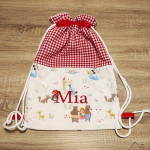Personalized children's backpack collection Stories with red Vichy.