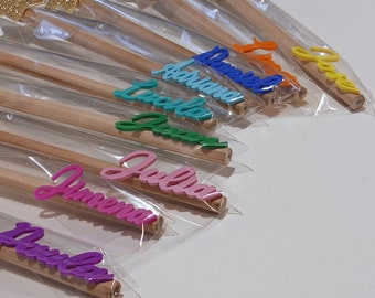 Personalized pencils with names.